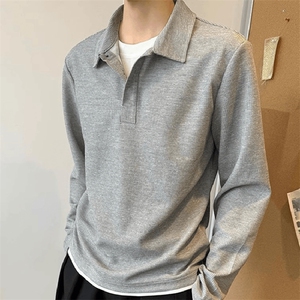 抖音得物高品质二开230克精梳珠地光版纯色宽松长袖T恤翻领POLO衫图片