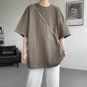 8XL-M特大码短袖重磅T恤男美式复古竹节棉五分袖上衣DX326P45