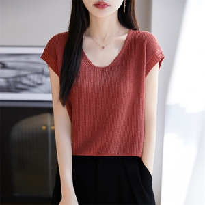 针织短袖女2025夏季时尚薄款上衣高级感超好看半袖天丝亚麻T恤衫图片
