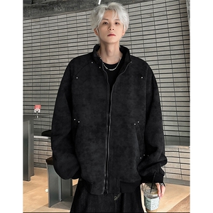 灰色扎染飞行员夹克绒棒球服帅JK701-P65图片