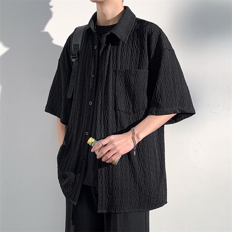 夏季新款垂感肌理感冰丝冷淡风潮半袖衬衫男CD2264,男装衬衫,电商A001