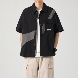 拼接衬衫男短袖夏季潮流潮牌工装衬衣日系感穿搭外套CY1086-P46图片
