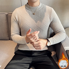 一体绒加厚针织衫暗花修身半高领长袖毛衣针织打底衫男96001-p68，男装针织衫/毛衣，电商D303