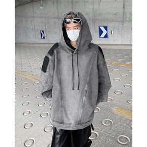 欧美hiphop外套男潮高级拼接连帽牛仔卫衣美式复古外套W5904-P75图片