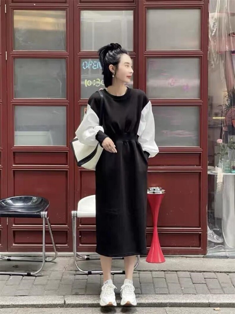 拼接设计连衣裙，女装连衣裙，时代公主