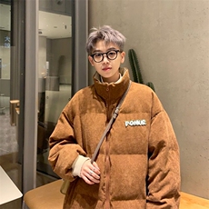 加绒加厚冬男立领棉衣灯芯绒棉袄字母刺绣面包服外套MY782P75，男装棉衣，星座1013-1