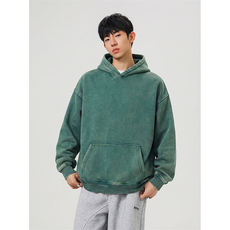 得物抖音高品质二开26春装重磅做旧炒雪花纯色连帽水洗卫衣CM16,男装卫衣,电商A486