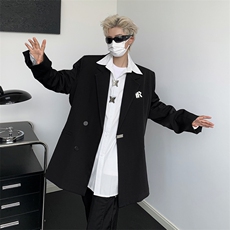 秋款男西服宽松西装字母印花贴标休闲外套JK922P65，男装西服，星座1013-1