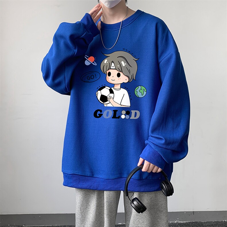 华夫格卫衣圆领卫衣男大码长袖t恤男外套HW76207-P30加绒款-P40,男装卫衣,电商A040