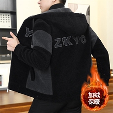 冬季新款男士加棉加厚连帽修身潮流百搭毛呢外套加绒D15P155控238，女装短外套，电商B226-2（原B217-2）
