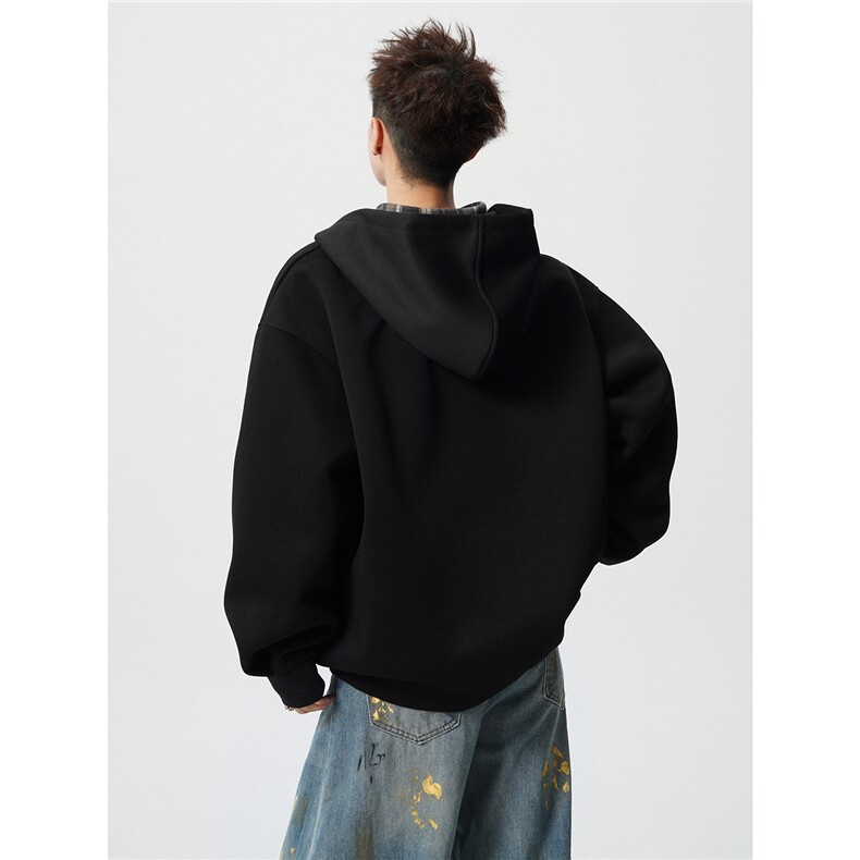 现货WY10178-特p58加绒P68重磅卫衣大码假俩件连帽衫美式外套,女装短外套,电商A059