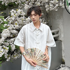 中式元素潮男纯色衬衫A071-C83-P45，男装衬衫，电商A071