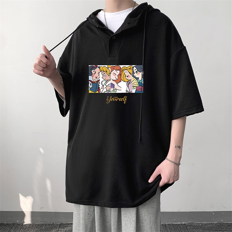 LD54396-P45NASA连帽短袖t恤男大码胖子带帽五分袖中袖,男装T恤,电商A040