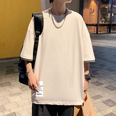 JT55045-P25假两件短袖t恤男大码胖子半袖体恤半截袖港风，男装T恤，电商A040
