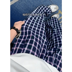 美式高街潮牌男女泡泡格子休闲裤直筒宽松慵懒显瘦阔腿休闲长裤子，男装休闲裤，电商A486