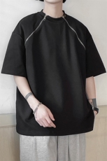 港风美式双拉链设计T恤男休闲大码情侣短袖T恤男DT77098P40控58，男装T恤，星座226-1