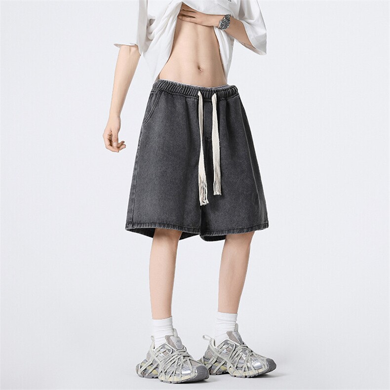 工装牛仔短裤男夏季薄款美式复古宽松直筒五分裤水洗潮牌休闲中裤，男装牛仔裤，星座302A-2