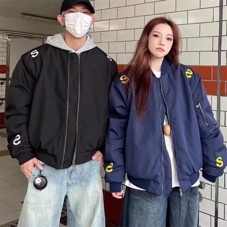 美式高街刺绣字母立领飞行夹克男春秋新款小众百搭棒球服情侣,男装夹克,星座1210-1