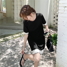 赫本风拼接圆领黑色连衣裙女2025夏季新款高级感气质小众显瘦裙子，女装连衣裙，2C283