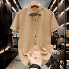 2025年夏季男士纯色方领短袖衬衫男式休闲衬衣1502-C07-P15，男装T恤，星座1502-1