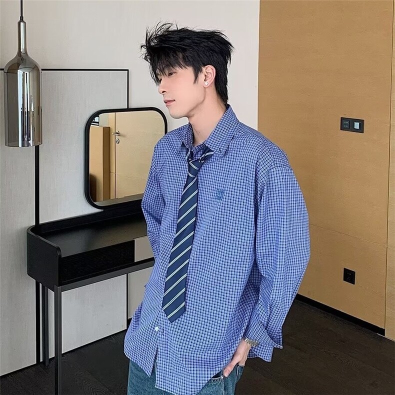 M152-P30青少年复古学院风格子衬衫2025春秋季新款,男装衬衫,电商B323A