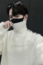 黑墙风3新款潮流纯色高级感简约纽扣高领内搭毛衣针织衫TM09-85，男装针织衫/毛衣，星座1315