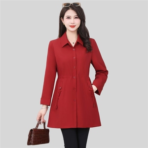 2025新款春季女装时尚妈妈装翻领长袖宽松休闲中长风衣外套女减龄图片