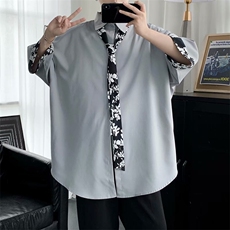 坠感领带衬衫男冰丝潮流帅气学院风DK制服套装港风痞帅七分袖衬衣，男装衬衫，四季星座505