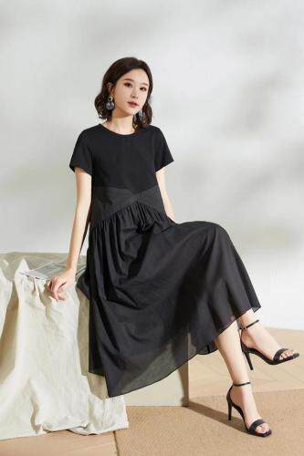 麻料风冰丝格连衣裙，女装连衣裙，叠彩服饰