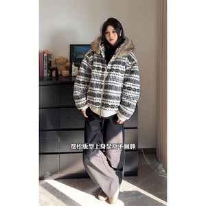 连帽棉衣夹棉保暖复古毛绒情侣外套男女 DZ54131-TP85168图片