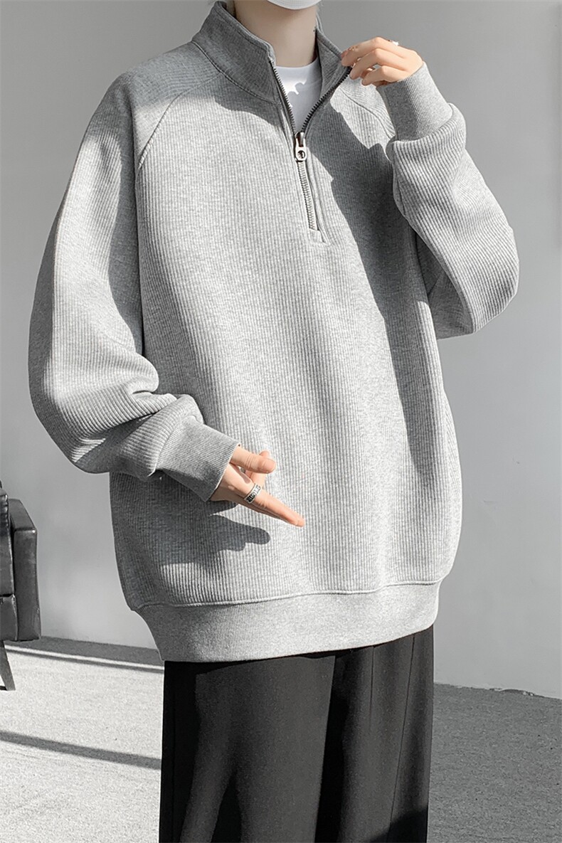 8XL-M特大码卫衣男纯色百搭条纹肌理立领拉链长袖T恤男WY08P55,男装T恤,电商D206-1