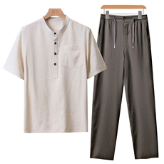 麻本衣+深灰裤