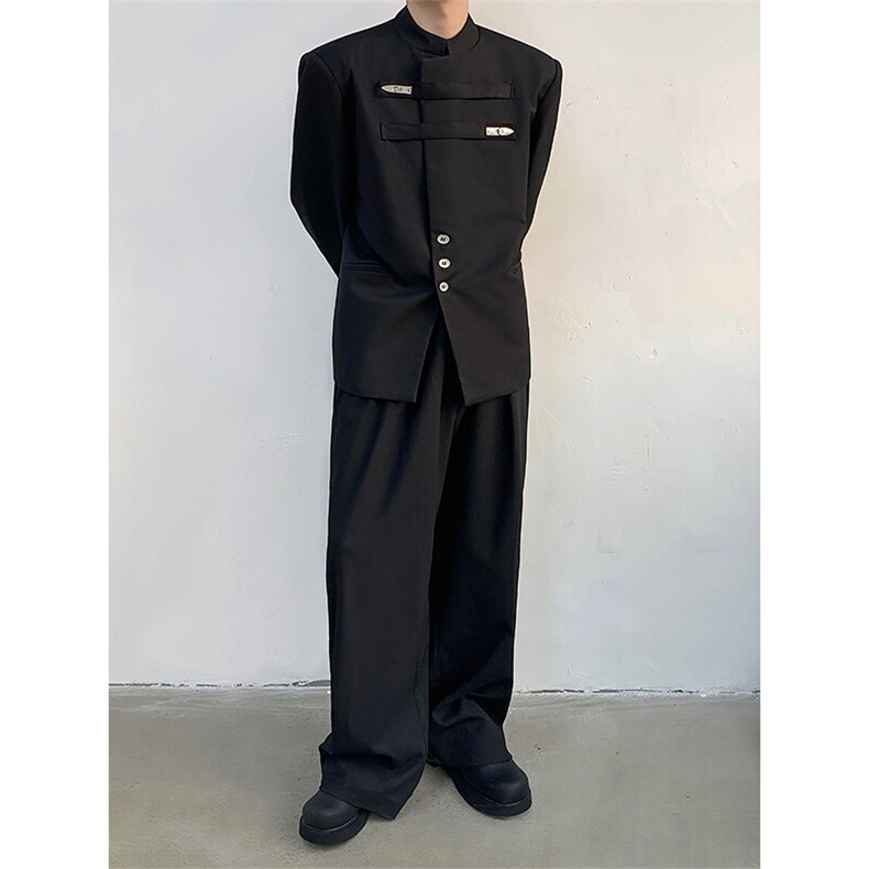 现货！25小众设计新中式立领西装金属扣中山装宽松外套XZ79-128,男装西服,电商B288