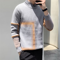 韩版假两件针织衫男士秋冬拼色衬衫领上衣商务轻熟风毛衣M3347，男装针织衫/毛衣，星座1116A-2（原606A-1）