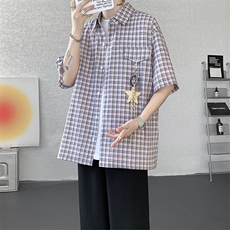 （带配件）CS1151-特批40控78夏季新款男女格子短袖大码男衬衫，男装T恤，电商A059
