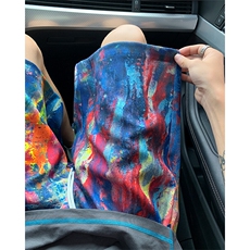 油画彩虹涂鸦冰丝短裤男夏季痞帅嘻哈速干沙滩裤子美式运动五分裤，男装牛仔裤，星座506A