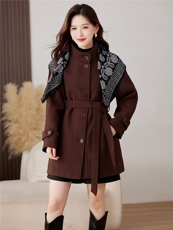 【现货】中长款毛呢外套女2025新款宽松时髦洋气系腰带呢子大衣，女装毛呢外套，仁梯