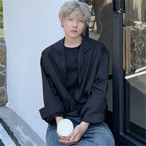 秋款男衬衫假两件设计长袖衬衣立领休闲个性小众上衣CS063 P55图片