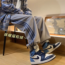 双面摇粒绒条纹魔术贴束脚休闲裤大码M~5XLXZ604-KP48-P55控68，男装休闲裤，星座604