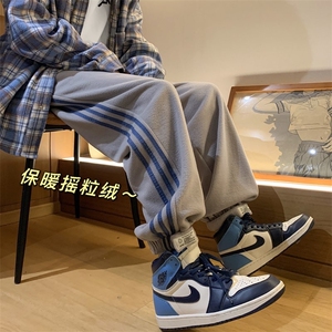 双面摇粒绒条纹魔术贴束脚休闲裤大码M~5XL XZ604-KP48-P55控68图片