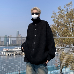 B214-P52 秋季韩版潮牌纽扣套头针织衫新款高领长袖毛衣男装上衣图片