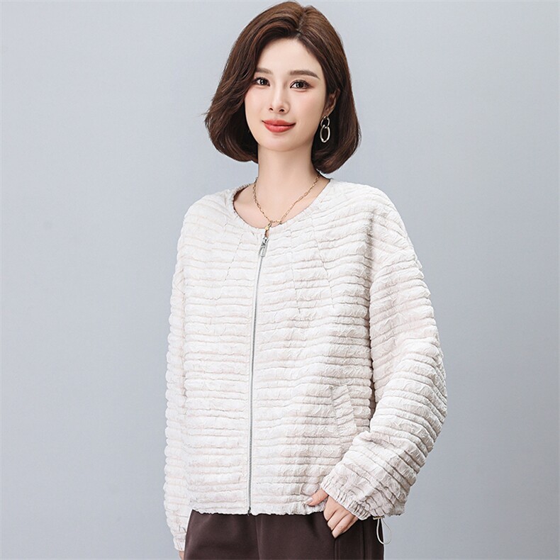遮肉显瘦圆领棒球服外套女2026春秋百搭韩版宽松休闲中年妈妈,女装短外套,独衣靓