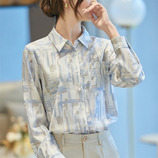 2025年夏季常规修身型百搭POLO领长袖缎面衬衫时尚百搭，女装衬衫，帝知娇羊绒