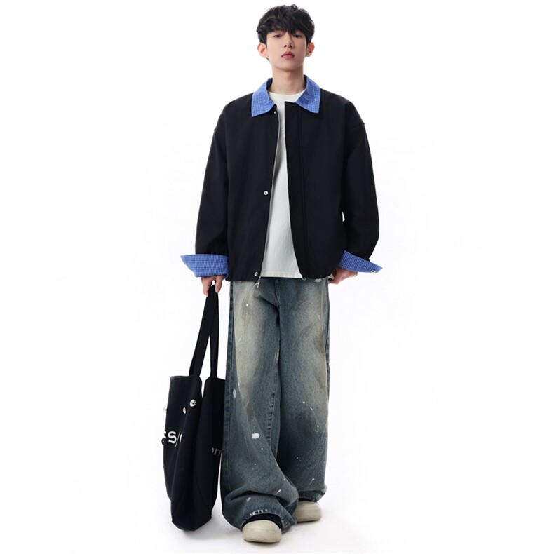 美式格子拼接cleanfit外套男设计感小众高级夹克JK265-P70,男装夹克,星座308B-2