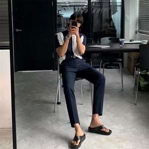 夏季新款拼接翻领短袖polo衫男士半袖针织衫高端弹力修身休闲上衣图片
