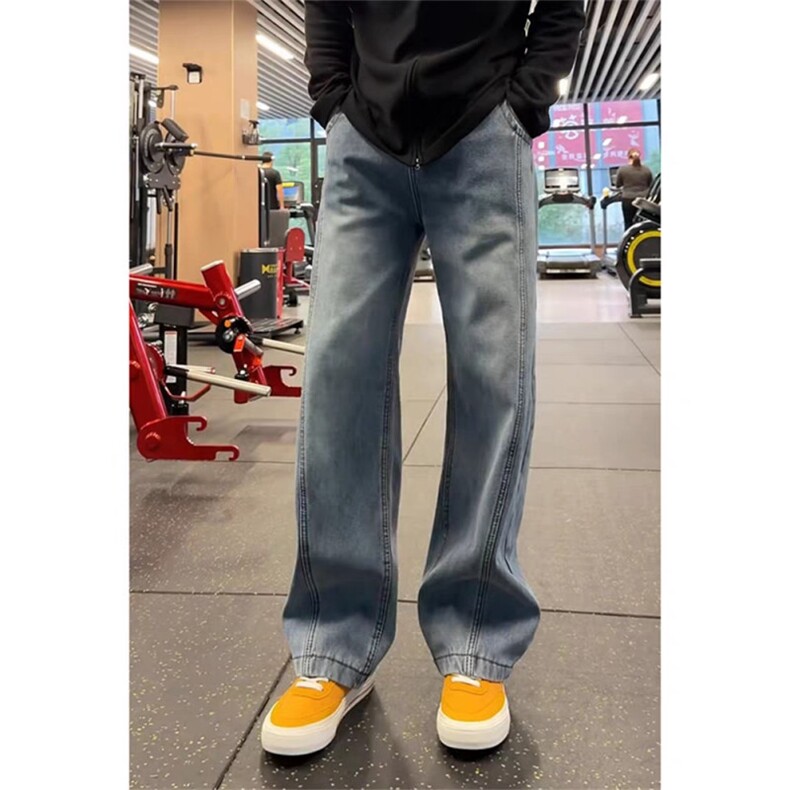 美式阔腿弯刀牛仔裤男直筒宽松拖地裤子休闲阔腿裤WLA1177-P45,男装牛仔裤,星座1008