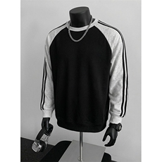 抖音得物高品质二开26春装美式高街宽松拼接袖圆领织带卫衣CM07，男装卫衣，电商A486