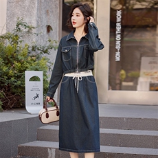 欧货爆款流行牛仔套装女2024初秋新款洋气减龄时髦流行半裙两件套，女装套装/套裙，依路服饰