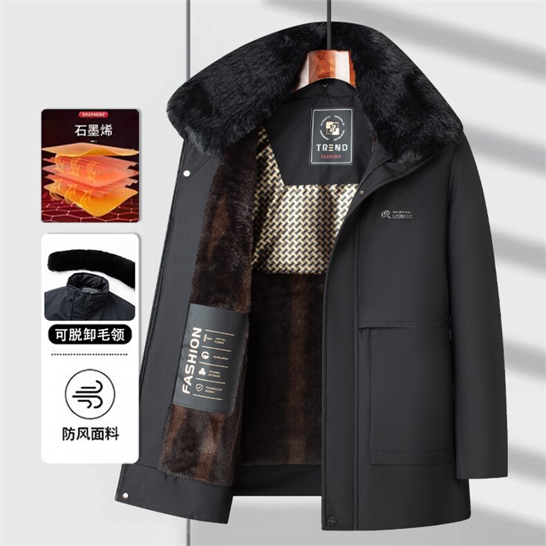 脱卸大毛领加绒加厚中老年棉服大衣男士休闲中年棉衣外套大衣,男装棉衣,钱塘723