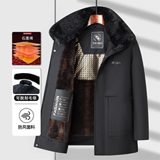 脱卸大毛领加绒加厚中老年棉服大衣男士休闲中年棉衣外套大衣，男装棉衣，钱塘723